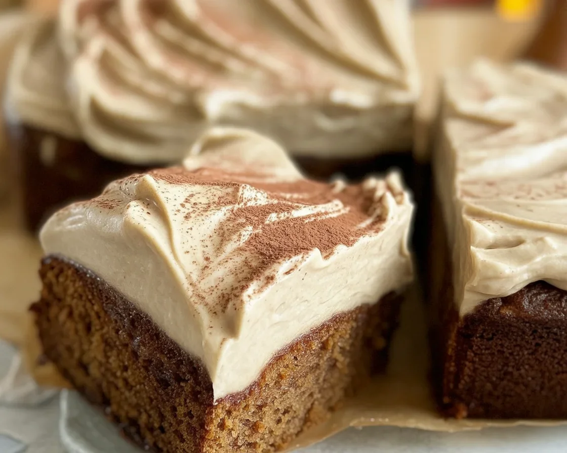Gingerbread Cake topped with creamy cinnamon cream cheese frosting, perfect for holiday celebrations.