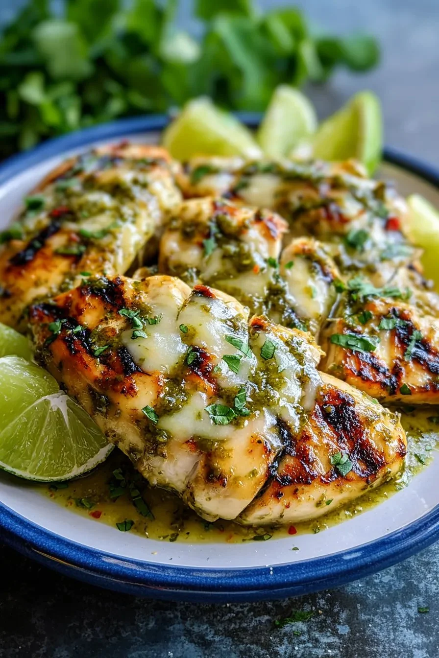 Grilled Salsa Verde Chicken served with fresh vegetables and herbs