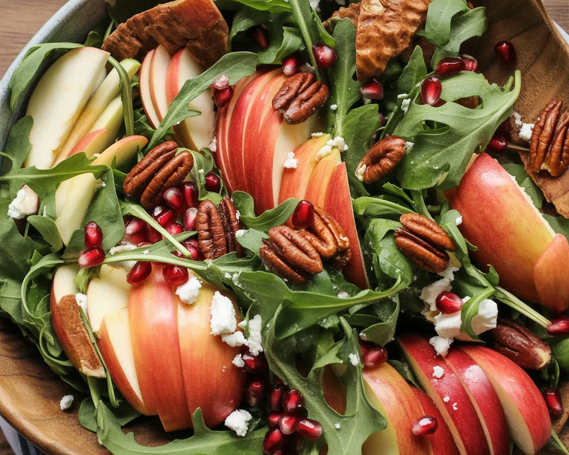 Autumn Harvest Honeycrisp Apple and Feta Salad with greens and apple cider vinaigrette