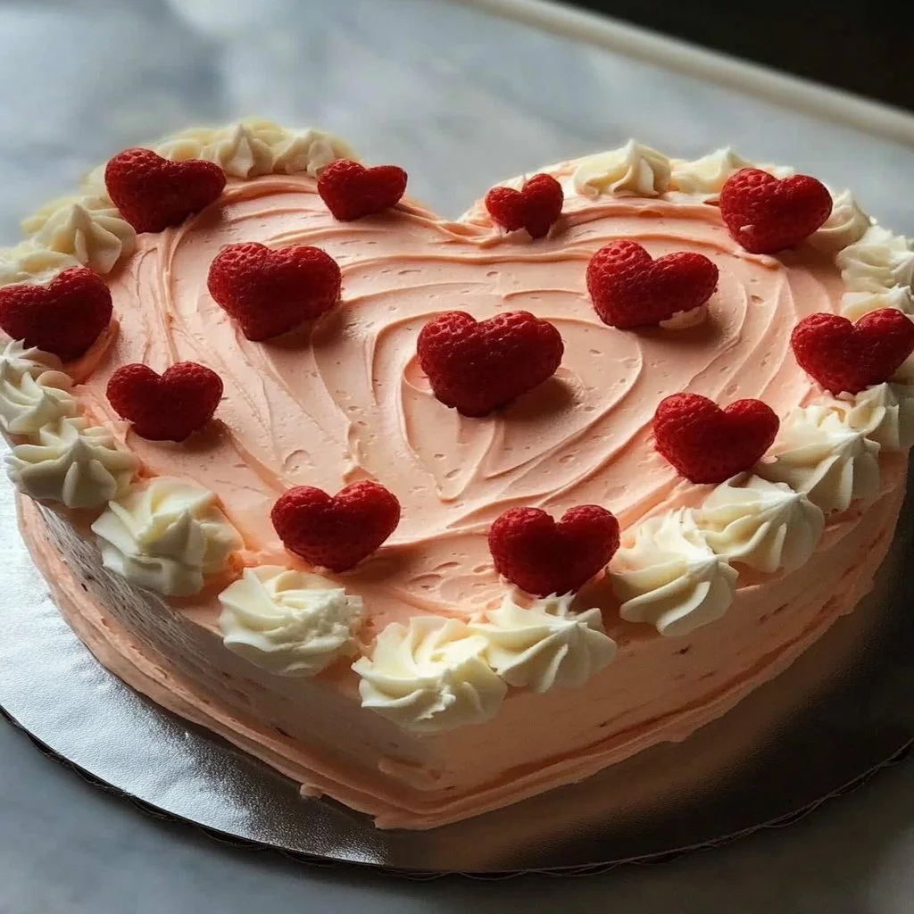 Heart-shaped birthday cake decorated with frosting and sprinkles