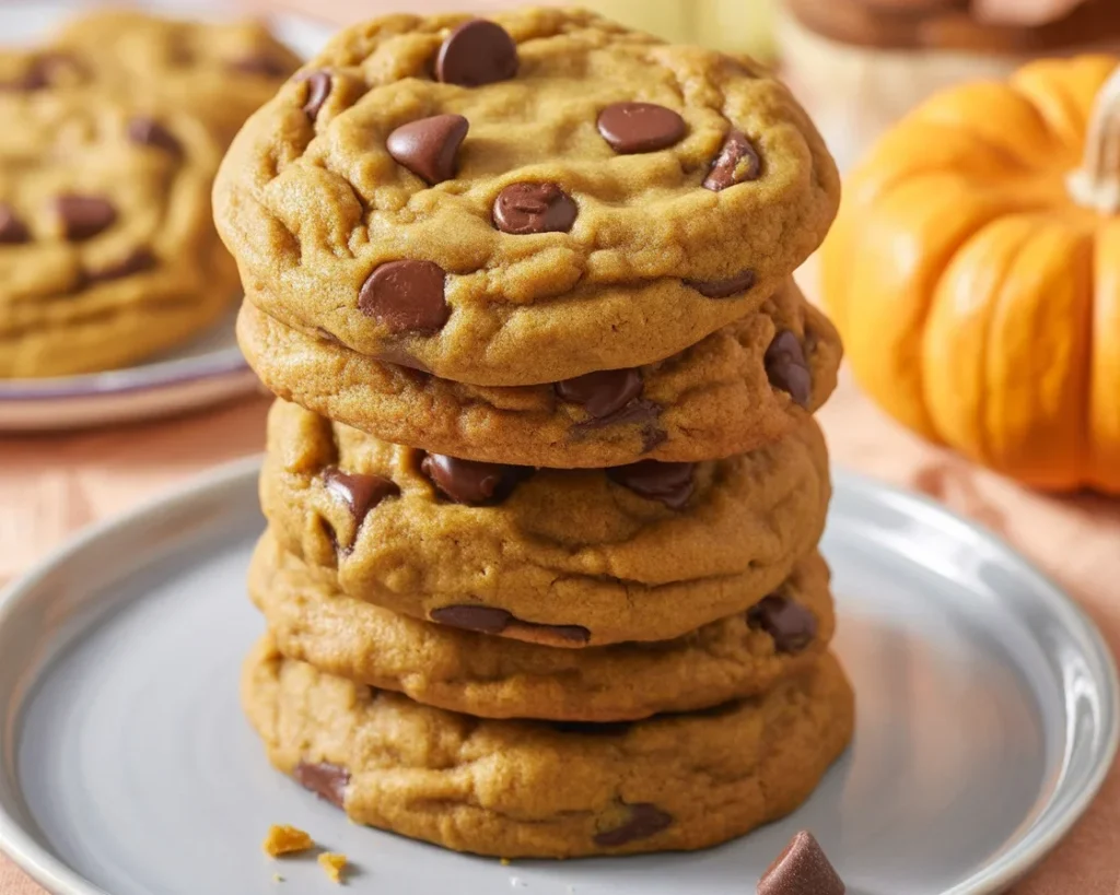 Brown Butter Pumpkin Chocolate Chip Cookies with chocolate chunks and warm spices