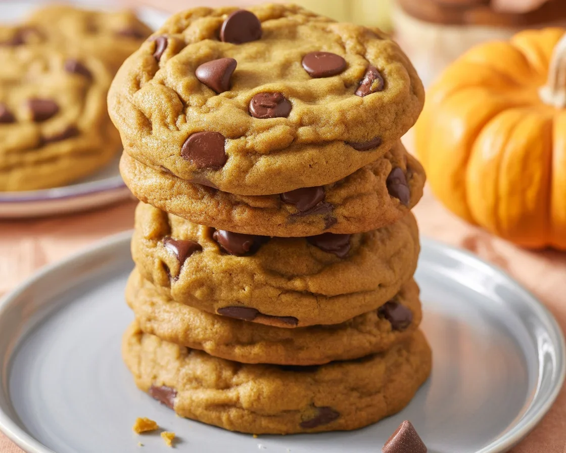 Brown Butter Pumpkin Chocolate Chip Cookies with chocolate chunks and warm spices