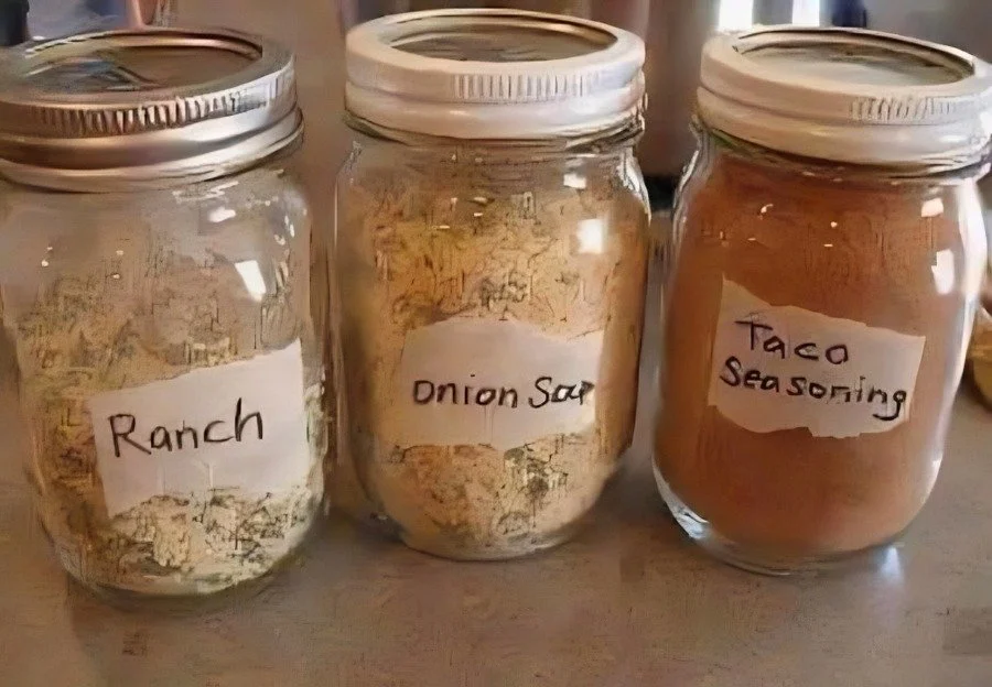 Bowl of homemade taco seasoning with dry onion soup mix and ranch ingredients