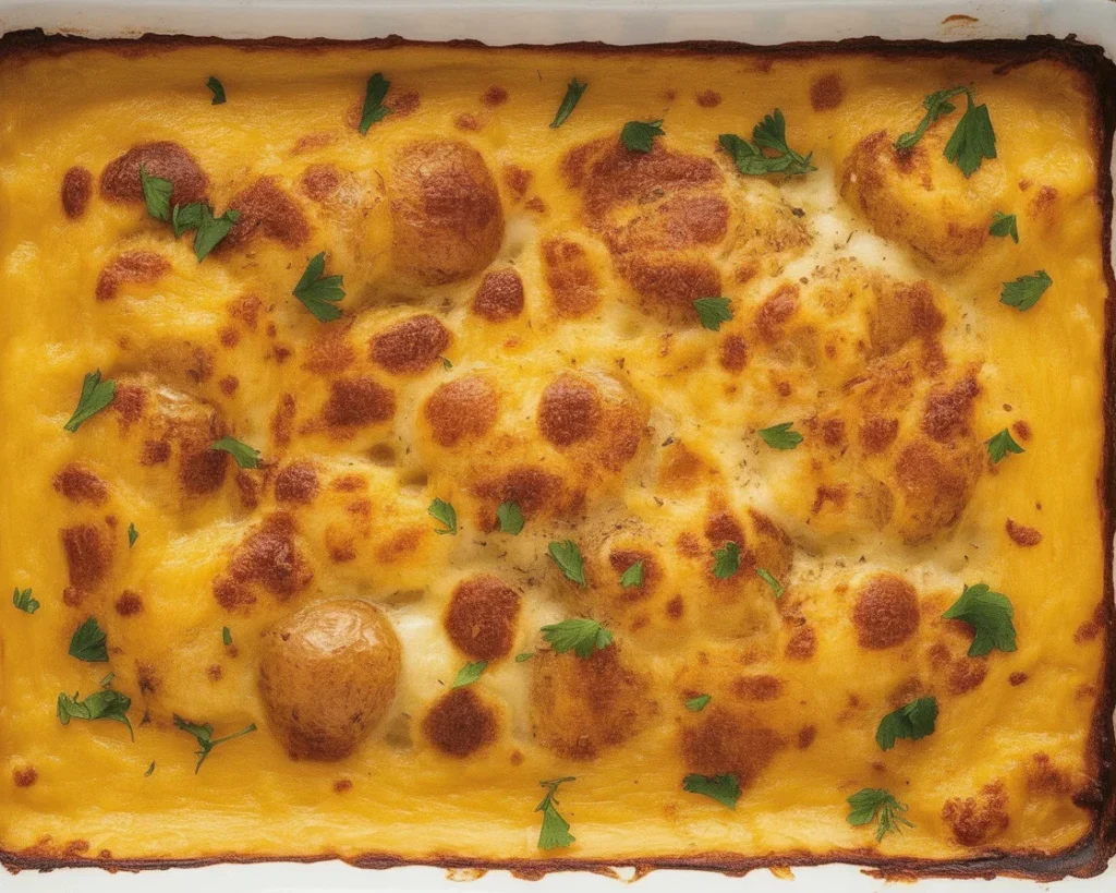 Creamy and cheesy Au Gratin Potatoes dish with layers of potatoes and cheese.