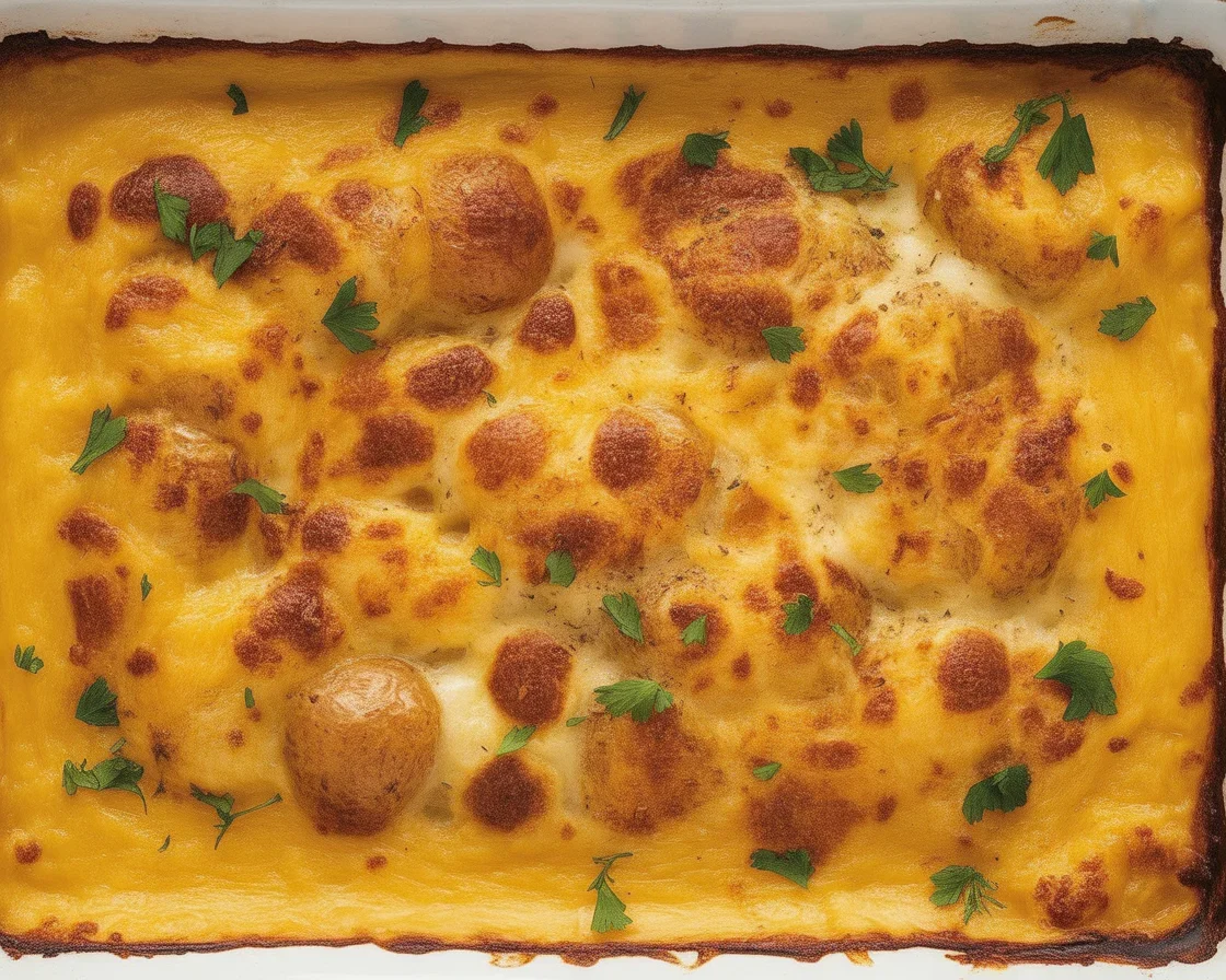 Creamy and cheesy Au Gratin Potatoes dish with layers of potatoes and cheese.