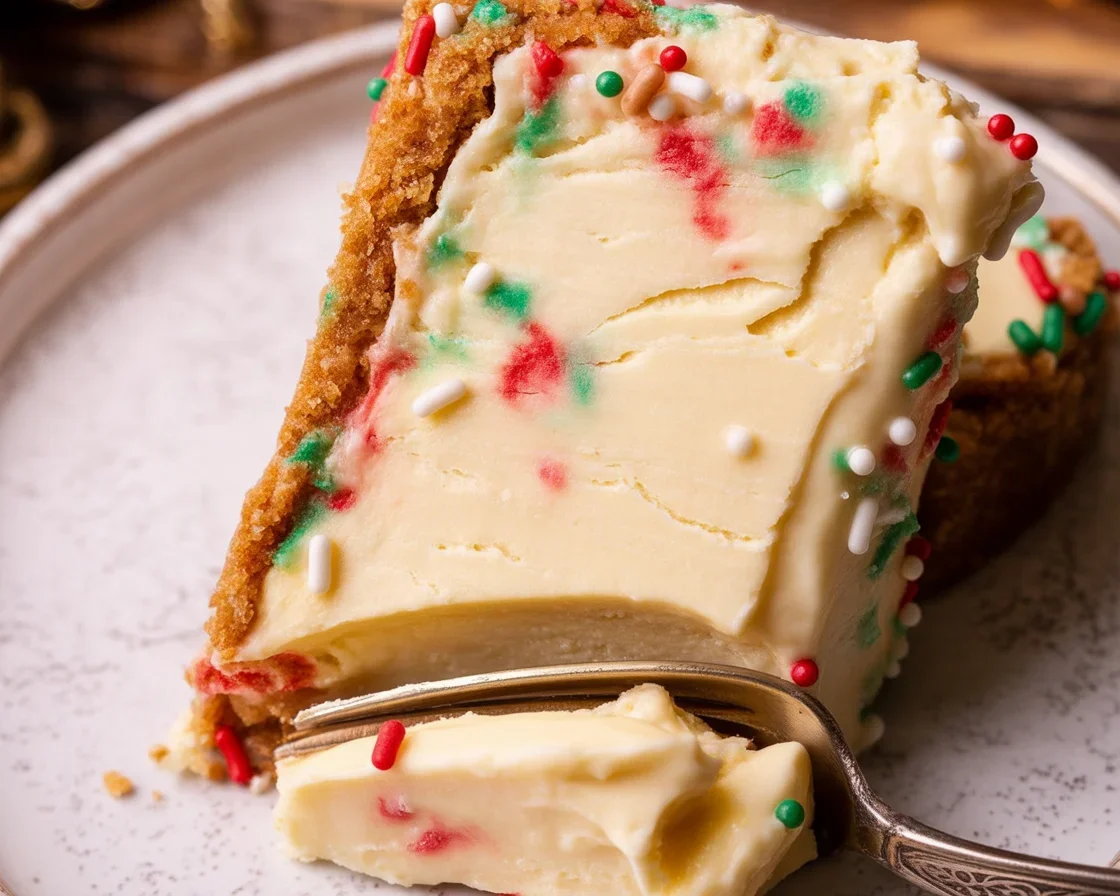 Delicious Sugar Cookie Cheesecake with a sugar cookie crust and creamy filling by Stephanie's Sweet Treats.