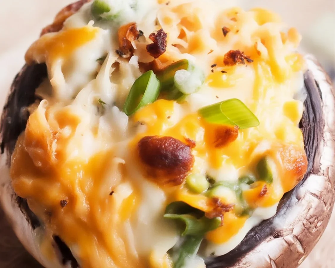 Jalapeno Popper Stuffed Mushrooms filled with cream cheese and jalapenos