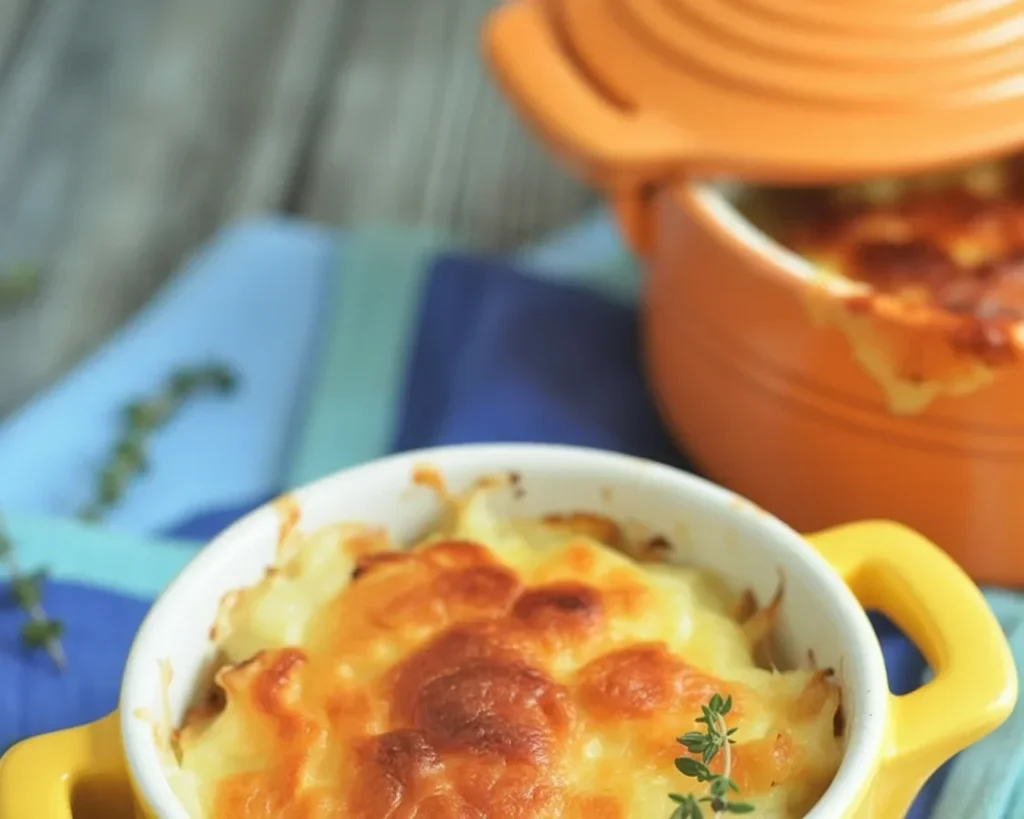 Irresistible Potato Gratin topped with crispy cheese and creamy layers of potatoes.