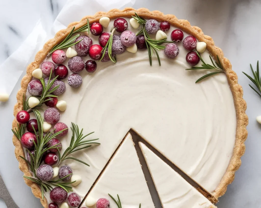 White Chocolate Cranberry Tart - a decadent no-bake dessert topped with cranberries.