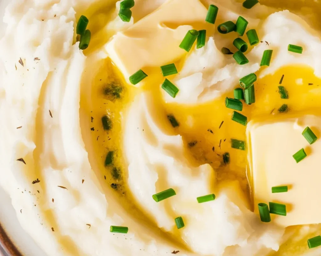 Creamy Roasted Garlic Mashed Potatoes with butter and herbs