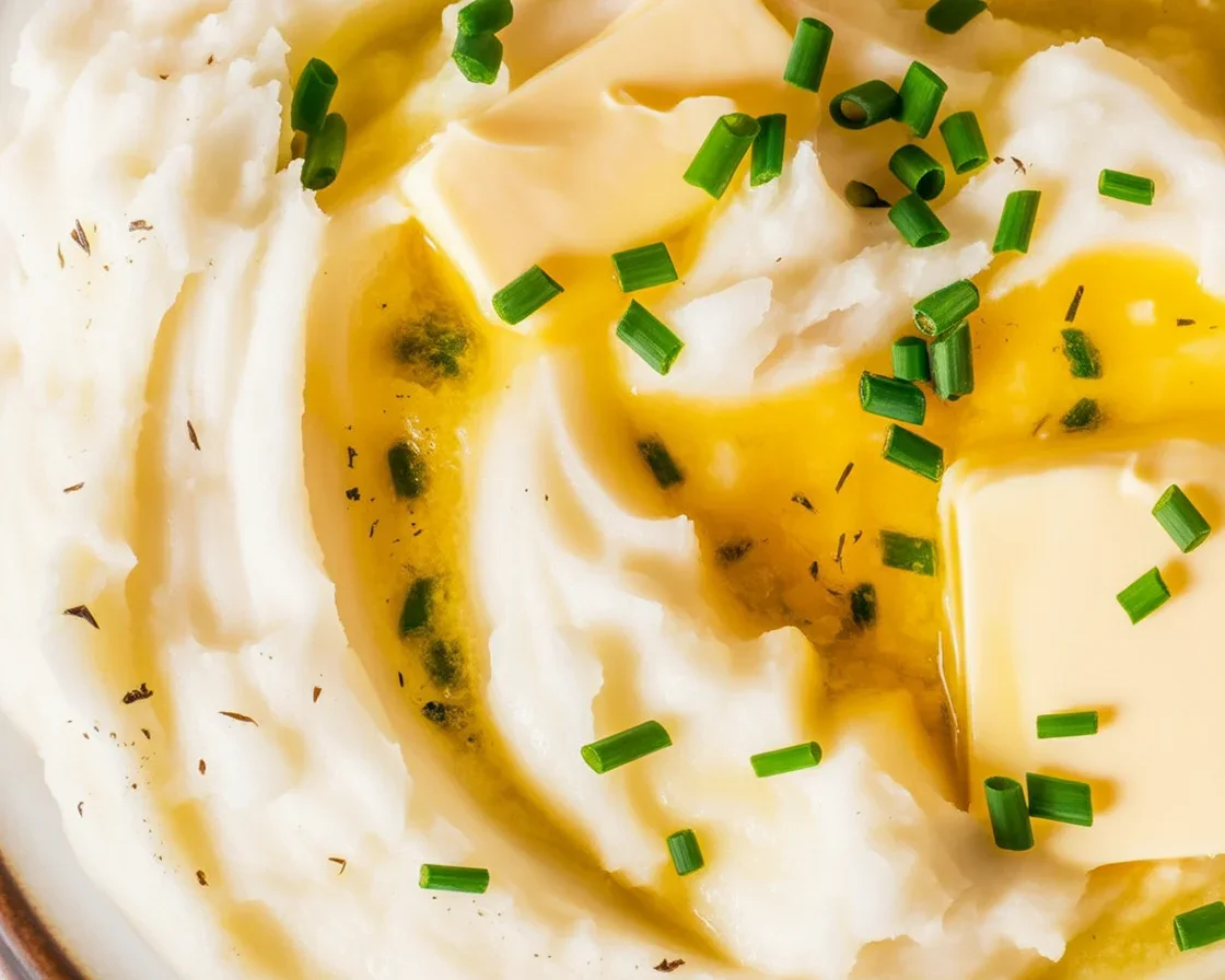 Creamy Roasted Garlic Mashed Potatoes with butter and herbs