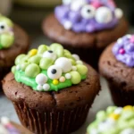 Spooky Witch Cauldron Brownie Bites decorated for Halloween.