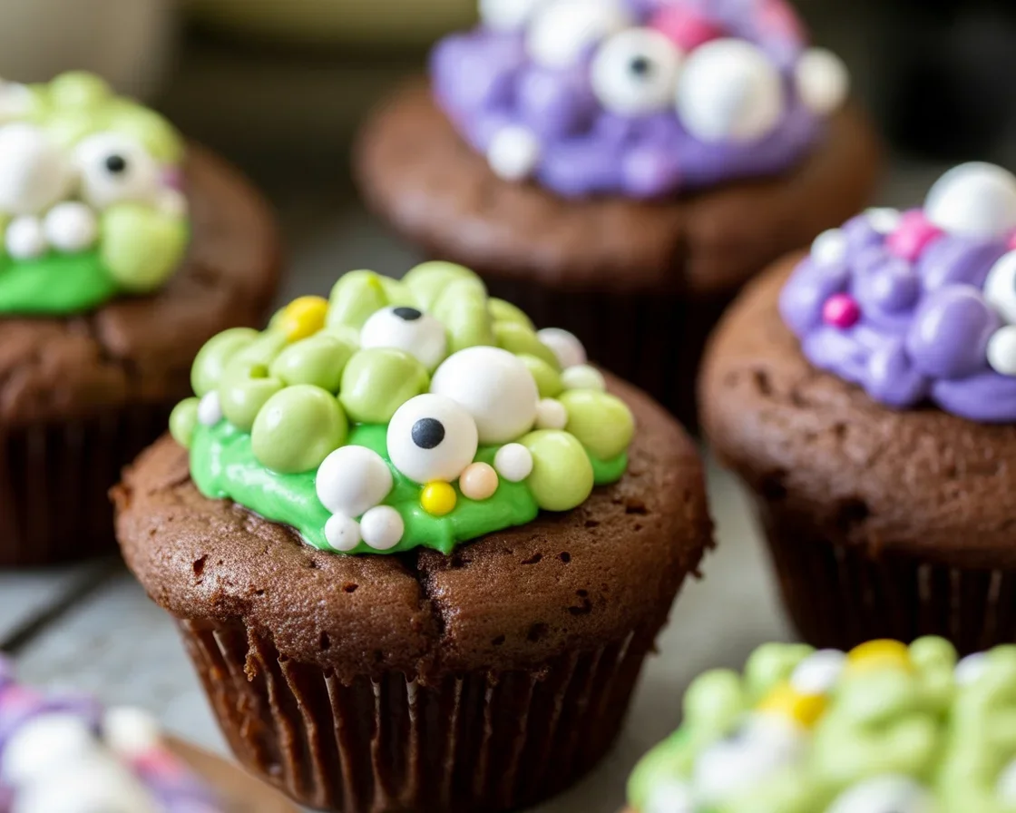 Spooky Witch Cauldron Brownie Bites decorated for Halloween.