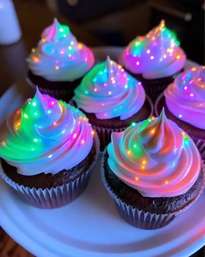 Midnight Glow Cupcakes decorated with glowing frosting for a magical dessert experience