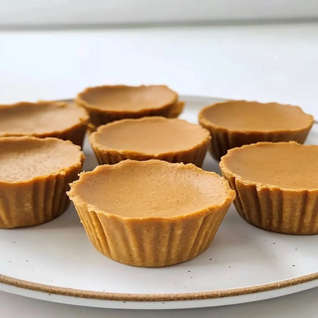 Mini pumpkin pie cups served on a plate, ready for fall dessert.