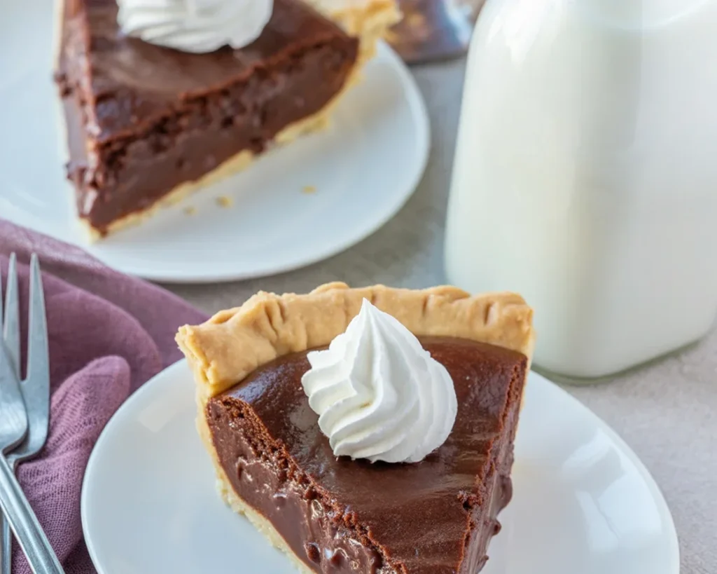 Slice of rich and creamy Old-Fashioned Chocolate Pie on a plate