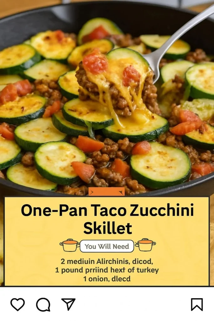 Delicious one-pan taco zucchini skillet with ground meat and spices