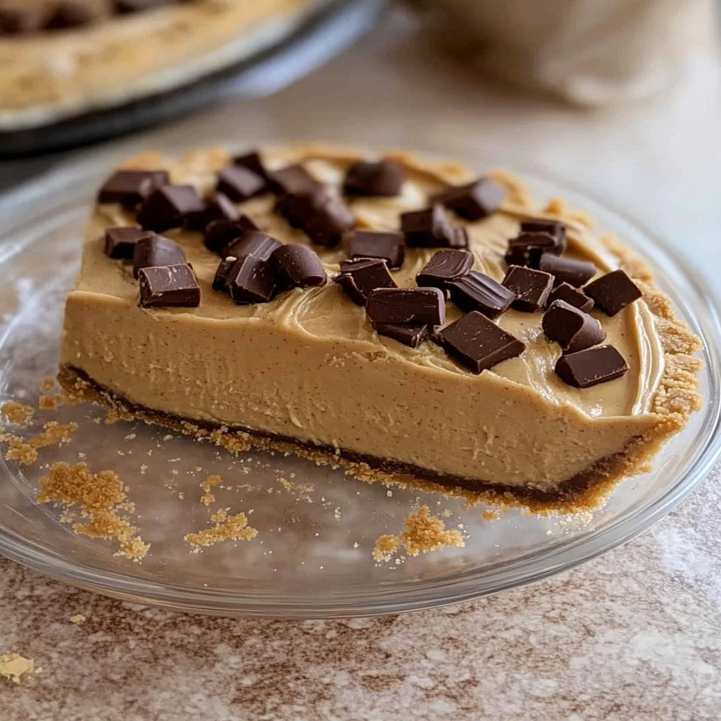 Delicious homemade Peanut Butter Pie with a chocolate crust and whipped cream topping.