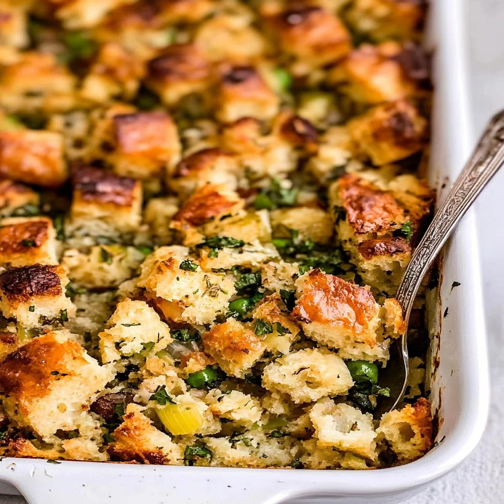 Bowl of perfect homemade stuffing with herbs and spices