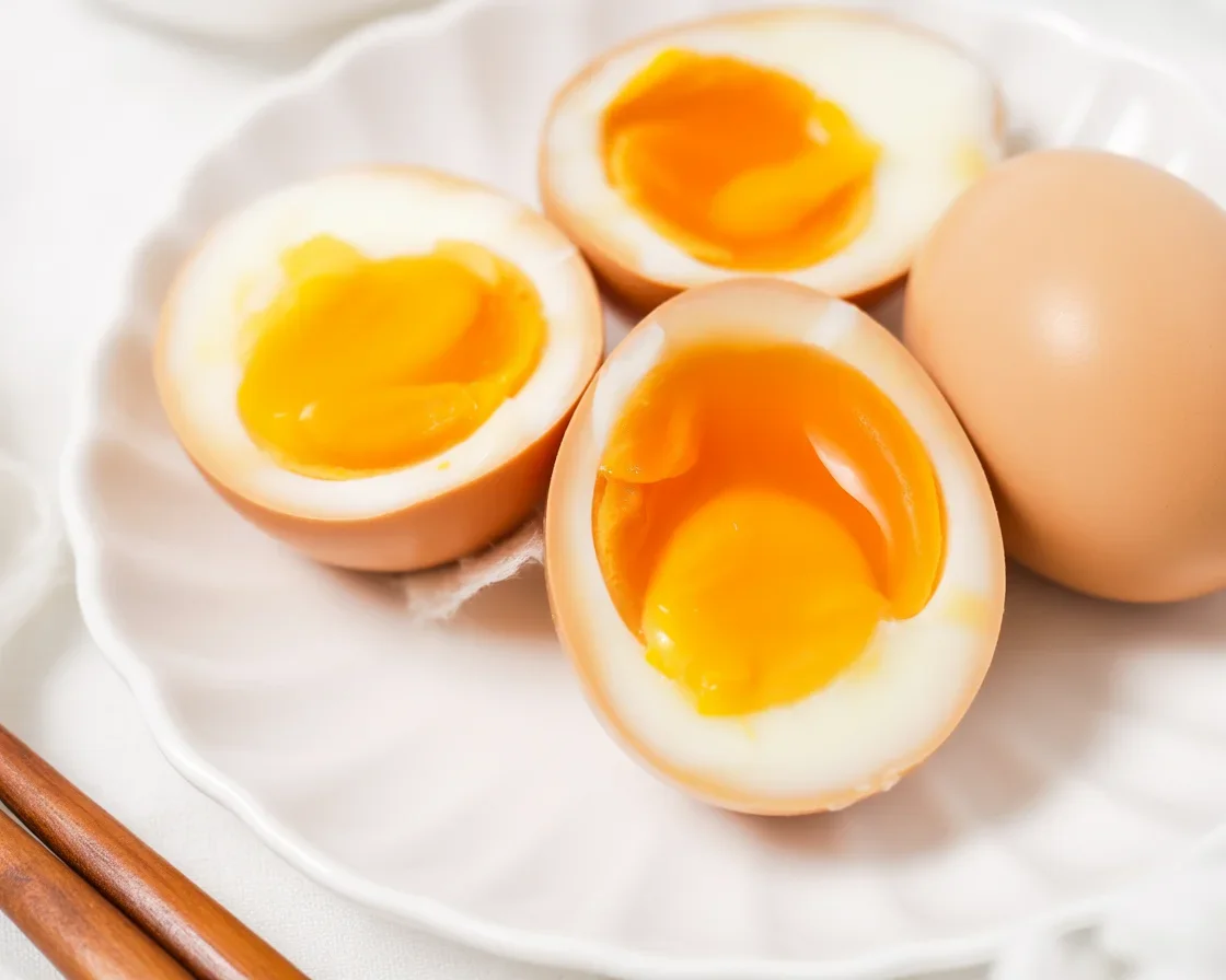 Delicious Ramen Eggs (Ajitama) marinated in soy sauce with a creamy yolk.