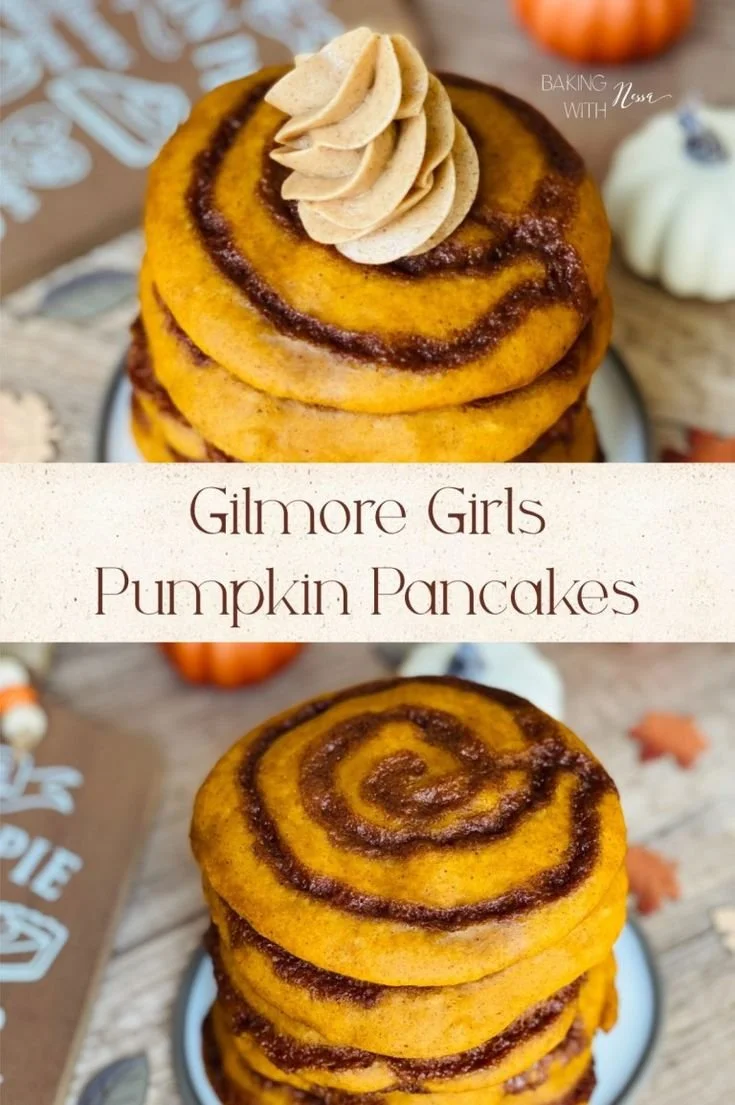 Plate of pumpkin pancakes with cinnamon butter and spices