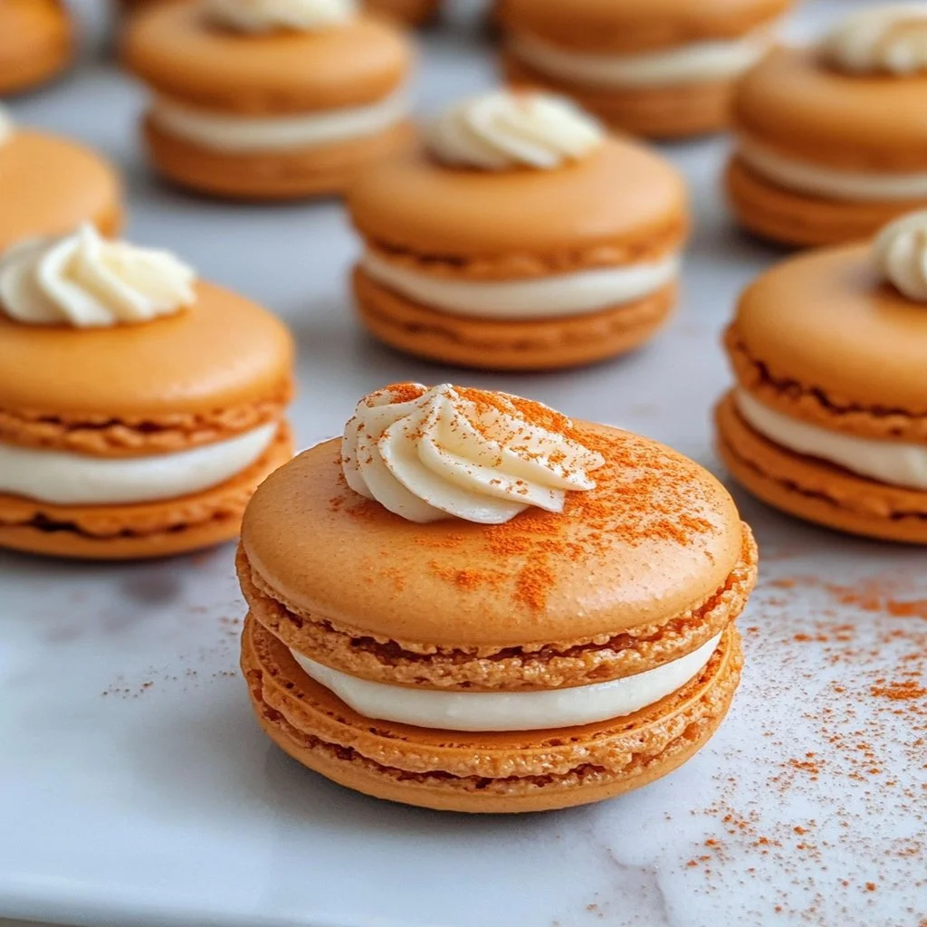 Delicious Pumpkin Pie Macarons with creamy filling and seasonal spices