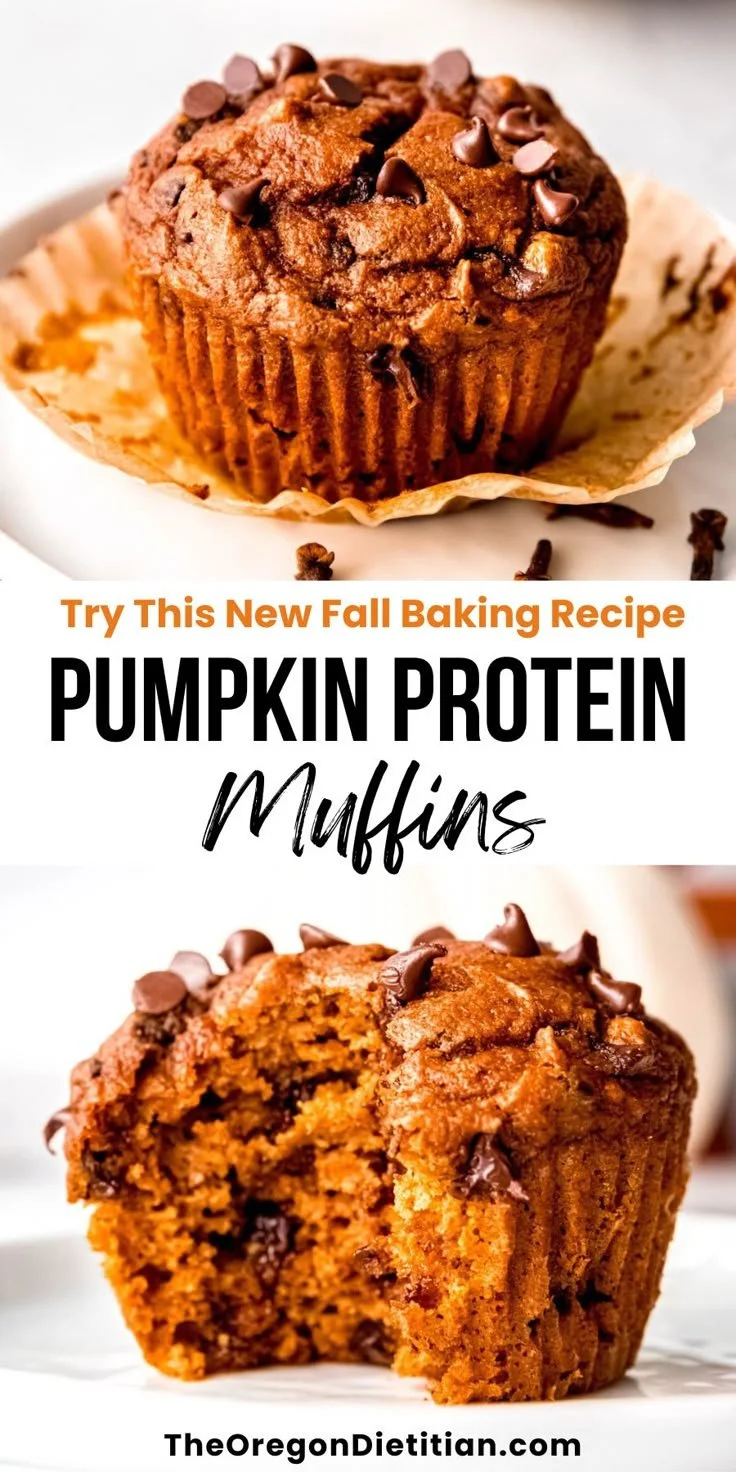 Delicious homemade Pumpkin Protein Muffins on a wooden table