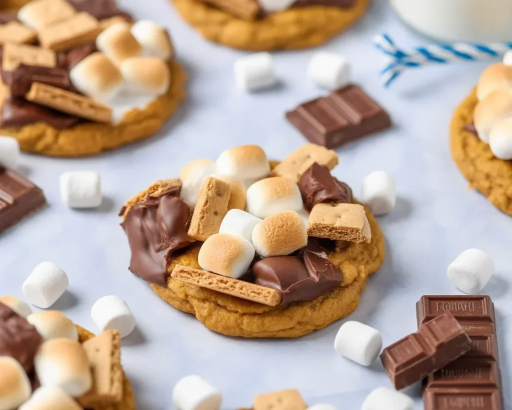 Delicious Pumpkin S'mores Cookies with chocolate chips and graham cracker crumbs