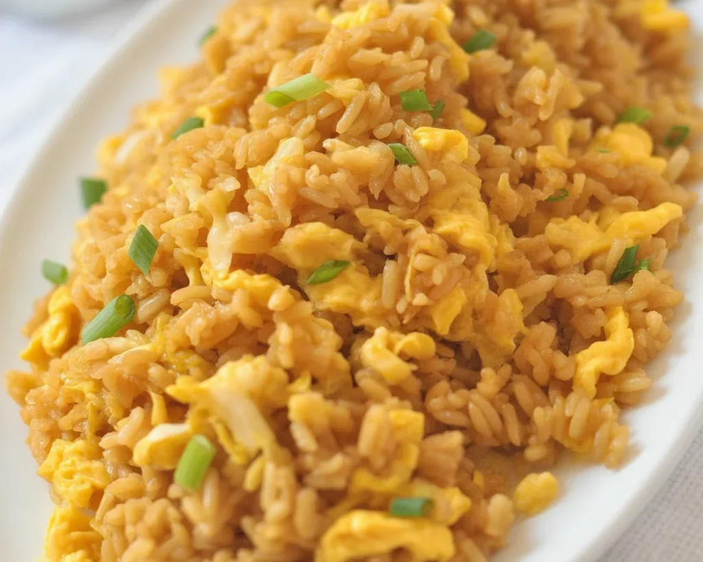 Delicious 10-min. Egg Fried Rice made with soy sauce, sesame oil, and eggs.
