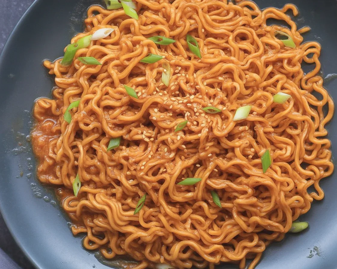 Delicious 10 Minute Sesame Garlic Ramen Noodles in a savory sesame garlic sauce.