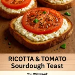 Ricotta tomato toast on sourdough bread topped with fresh herbs