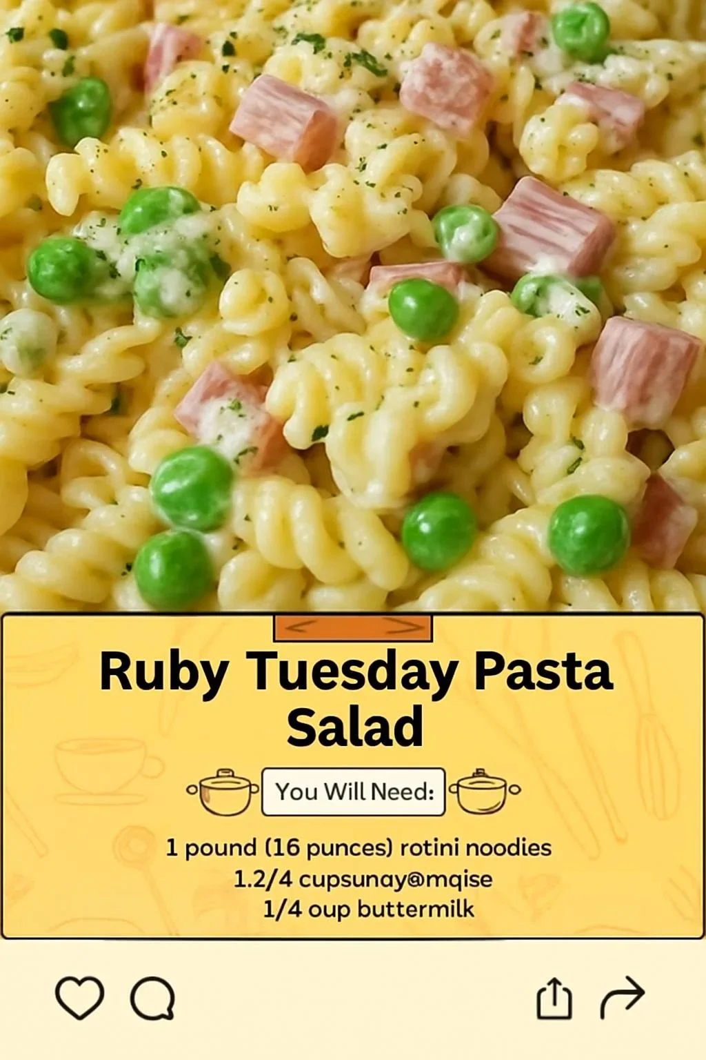 Ruby Tuesday pasta salad with fresh vegetables and dressing