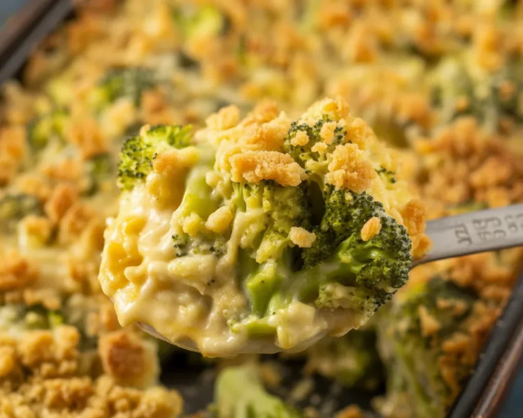 Delicious Cheesy Broccoli Casserole with creamy sauce and crunchy topping.