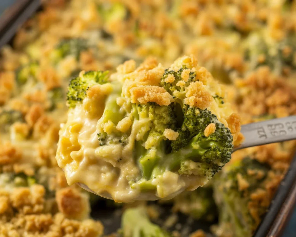 Delicious Cheesy Broccoli Casserole with creamy sauce and crunchy topping.
