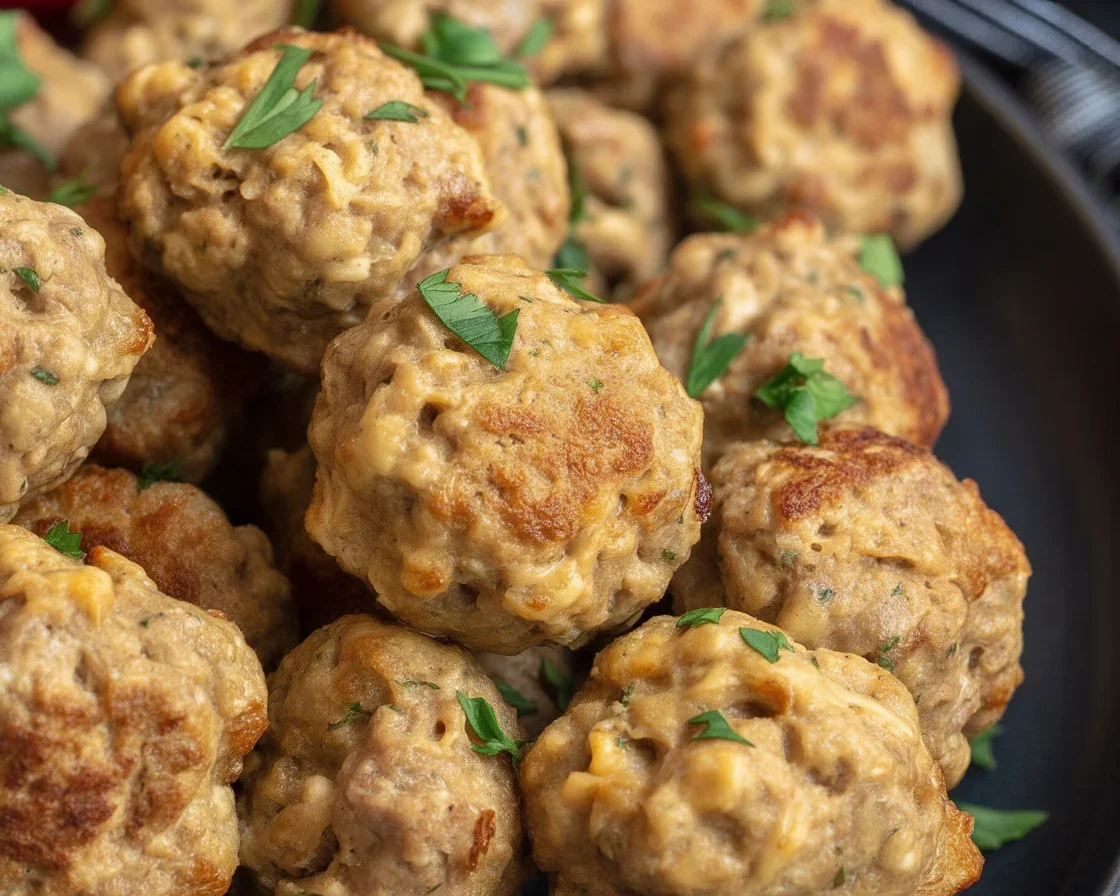 Delicious Stuffing Sausage Balls served on a platter, perfect for holiday appetizers.