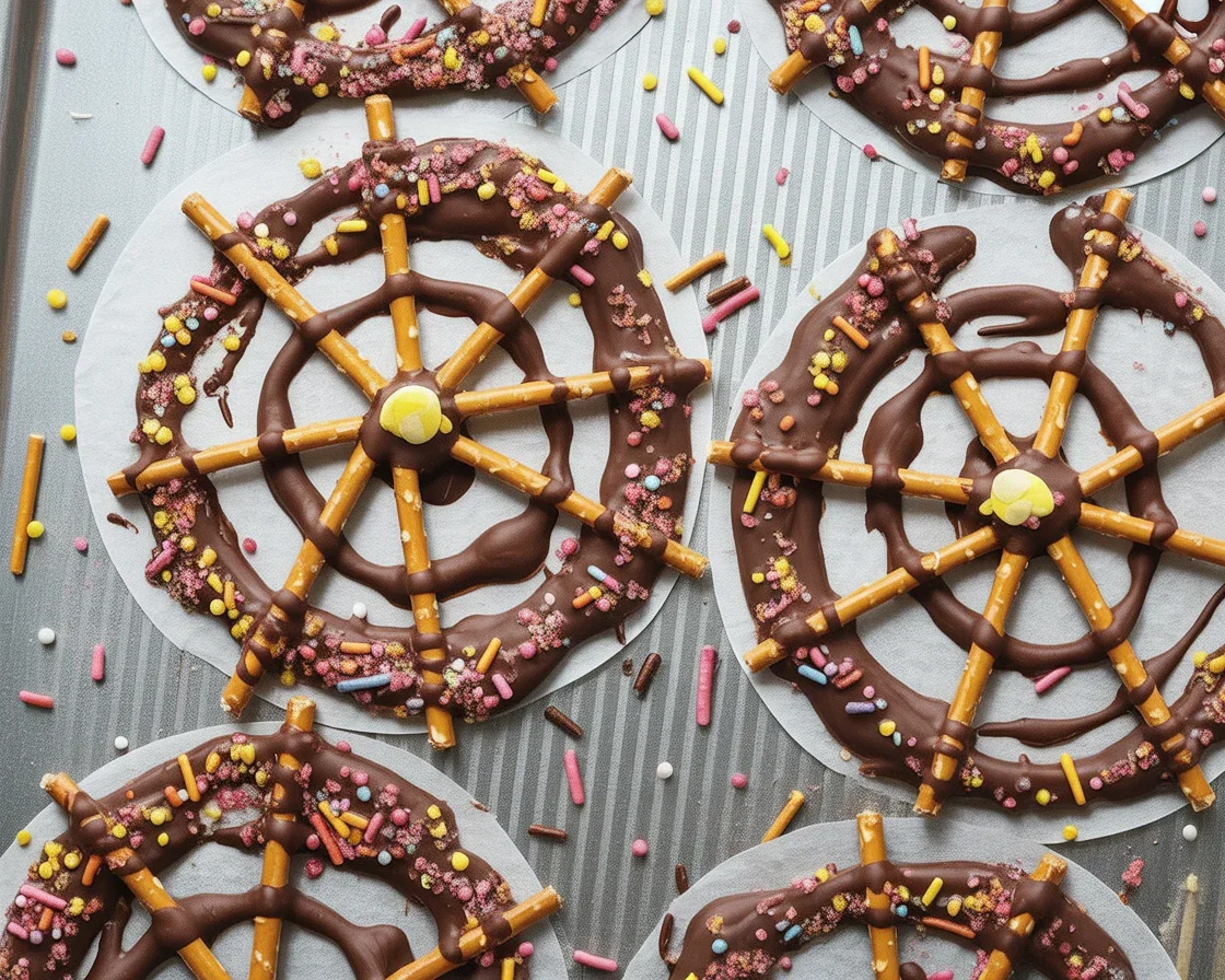 Easy Halloween Chocolate Pretzel Spider Webs - Sweet and Salty Treats