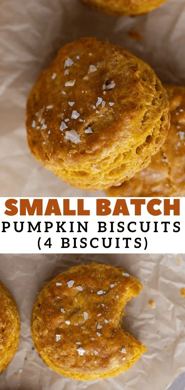Freshly baked small batch pumpkin biscuits on a wooden table