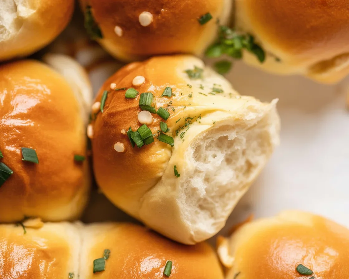 Freshly baked Garlic Butter Bread Rolls brushed with garlic butter