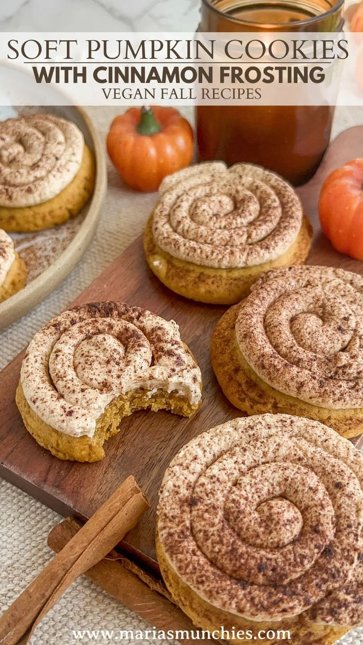 Soft pumpkin cookies with cinnamon frosting on a plate