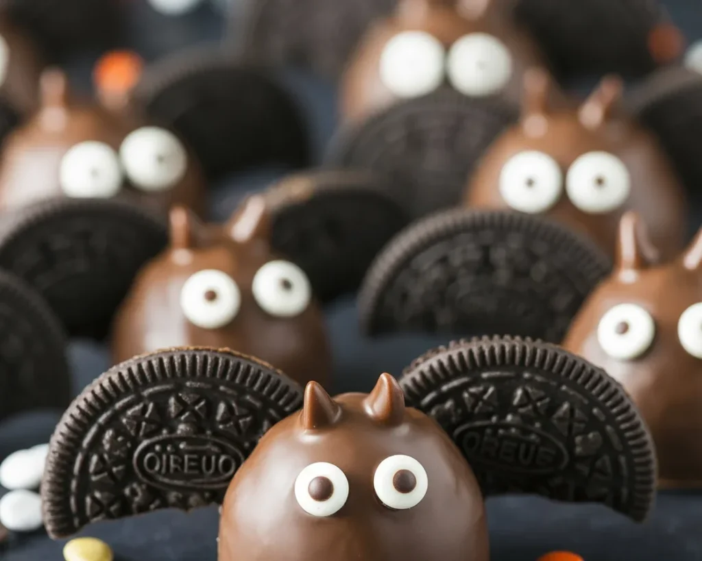 Bat Oreo Cookie Balls decorated for a festive Halloween party treat.
