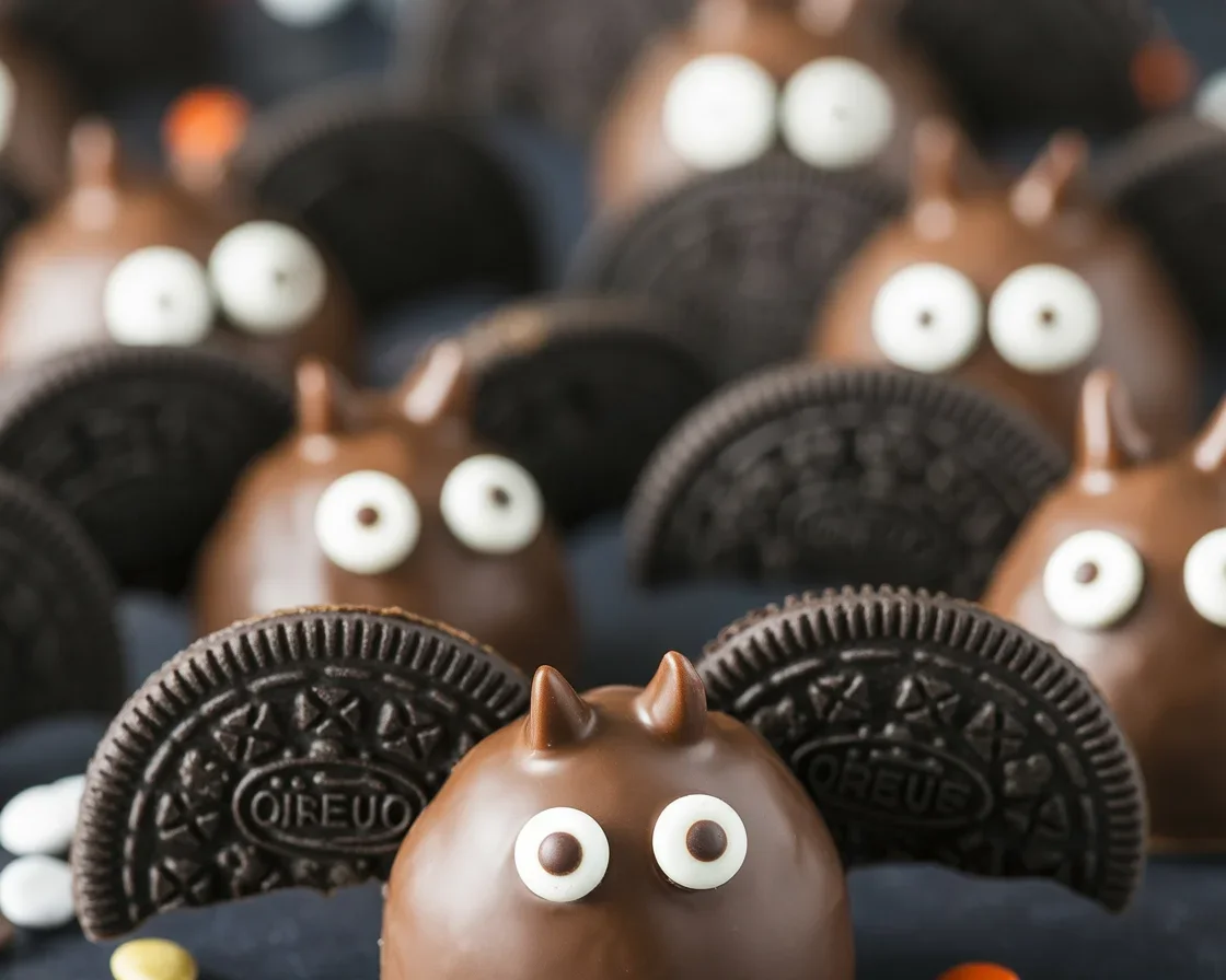 Bat Oreo Cookie Balls decorated for a festive Halloween party treat.