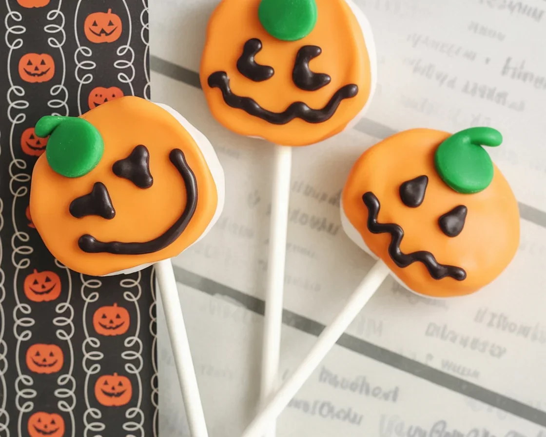 Delicious Pumpkin Marshmallow Lollipops decorated for Halloween festivities.