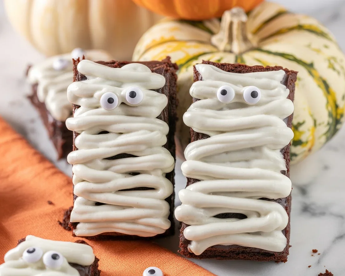 Eyeball Brownies decorated with candy eyeballs for Halloween treats