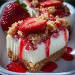 Delicious Strawberry Crunch Cheesecake Chunks with a crunchy topping