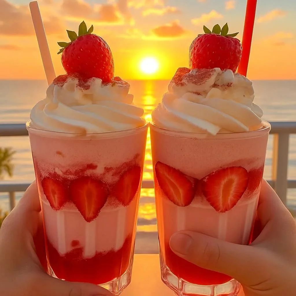 Strawberry Piña Colada topped with Malibu frosting in a glass