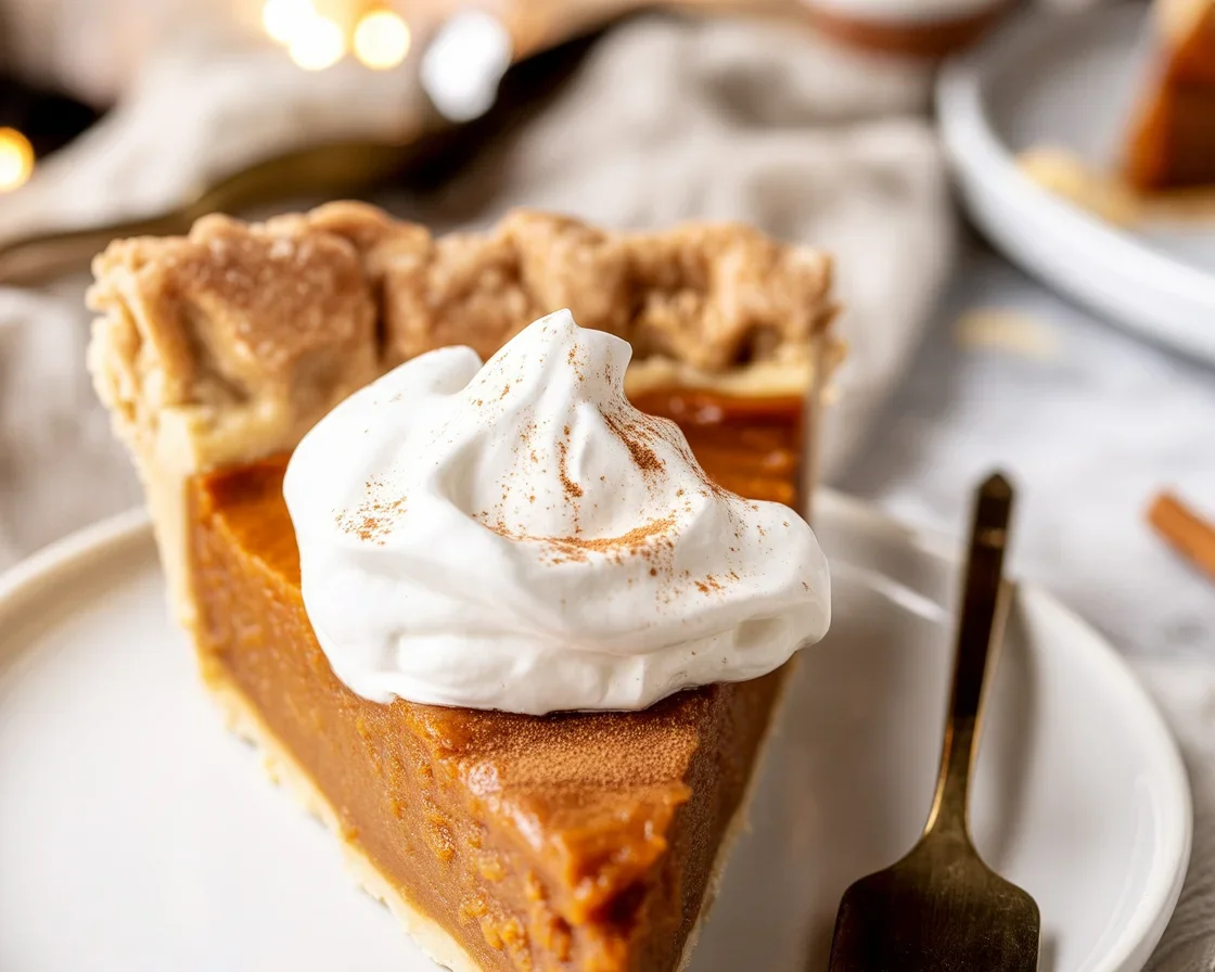 Delicious Pumpkin Pie Brûlée with Bourbon Vanilla Whipped Cream and crunchy sugar top.