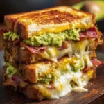 Delicious Bacon Guacamole Grilled Cheese sandwich with crispy bacon and creamy guacamole