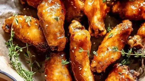 Baked honey mustard boneless wings on a plate