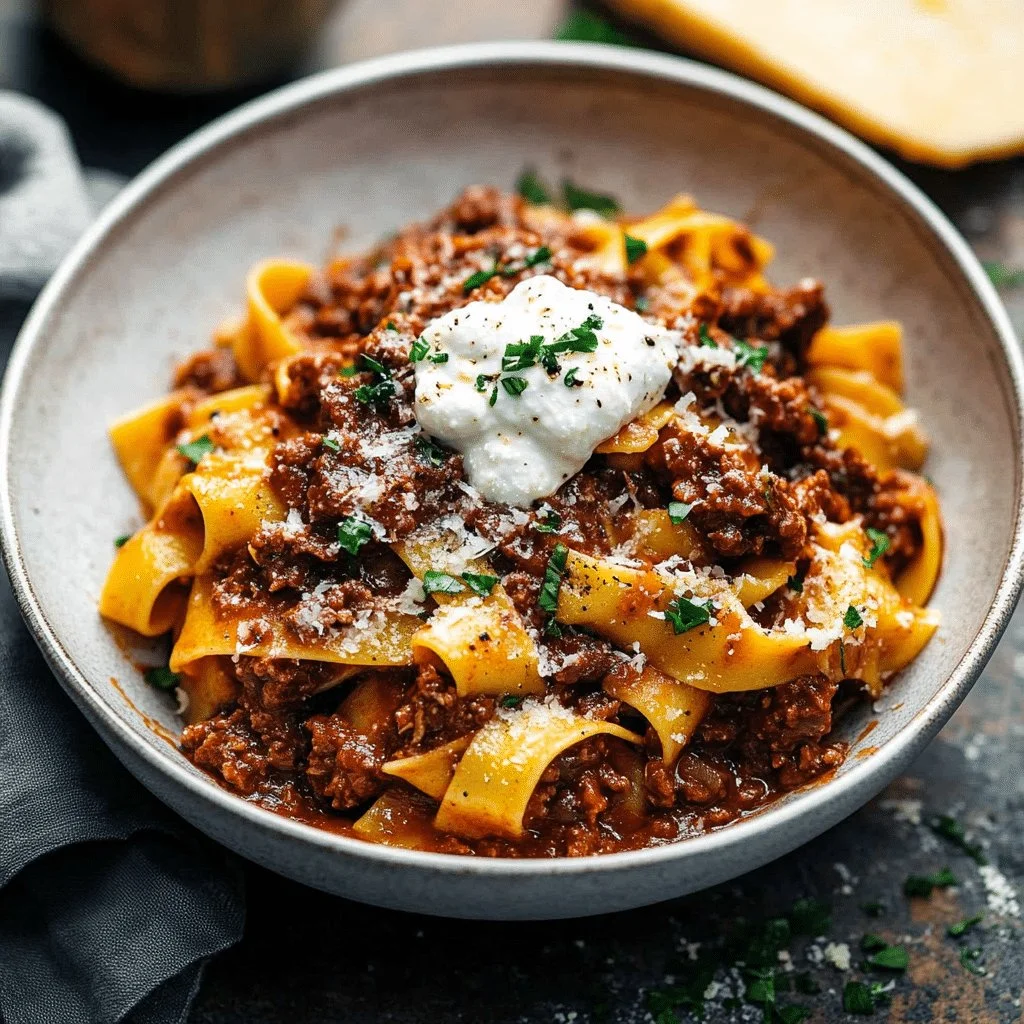 Delicious Beef Ragu served with wide Pappardelle pasta