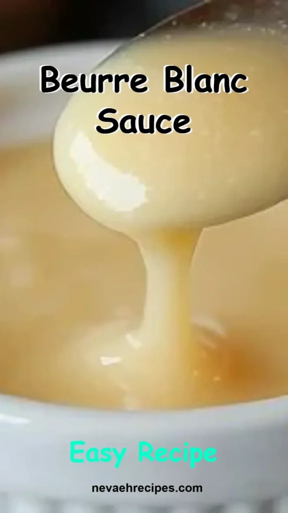 Delicious Beurre Blanc sauce drizzled over seafood on a white plate.